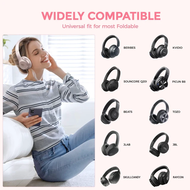 Alt view image 2 of 6 - Headphone Case for Beats/JLab Go JBuds Lux ANC/JBL/BERIBES/KVIDIO, Pink for Souncore Q20i/ TOZO HT3/ Picun Foldable Over-Ear Headphones,with Handle Strap Travel Carrying Headset Case