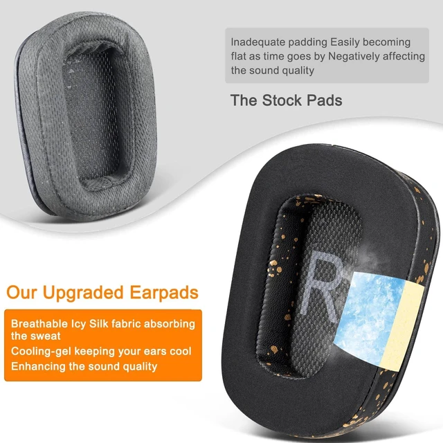Alt view image 4 of 5 - Cooling Gel Ear Pads Cushions Replacement for Logitech G35 G930 G933 G935 G633 G635 G533 G430 G431 G432 G433 Gaming Headset, Earpads for G332 G230 G231 G233 Headphones - Black Gold