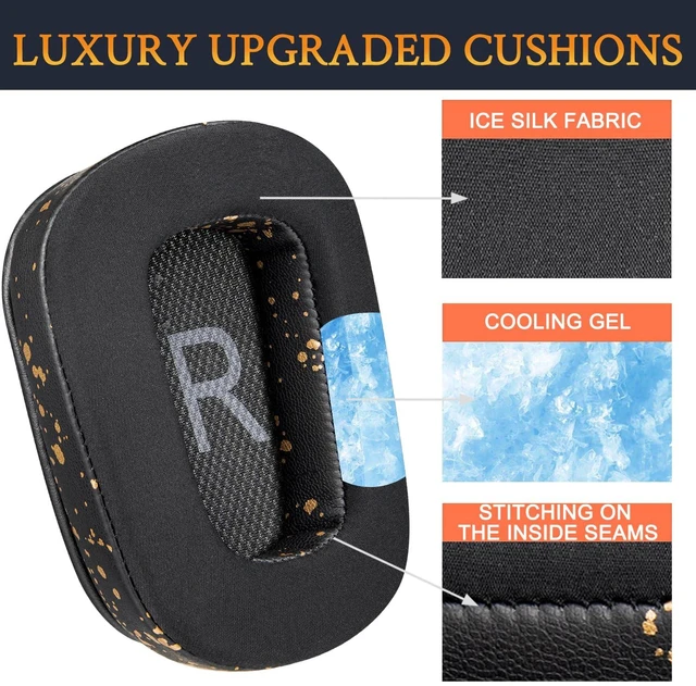 Alt view image 3 of 5 - Cooling Gel Ear Pads Cushions Replacement for Logitech G35 G930 G933 G935 G633 G635 G533 G430 G431 G432 G433 Gaming Headset, Earpads for G332 G230 G231 G233 Headphones - Black Gold