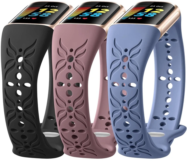 Main image of Slim Engraved Band Compatible for Fitbit Charge 6/Charge 5 Bands Women Men, Elegant Hollow-out Pattern Bracelet Strap Loops Wristbands for Fitbit Charge 5/Charge 6 Fitness Tracker Accessories
