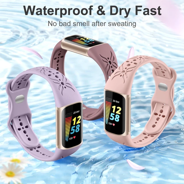 Alt view image 7 of 7 - Slim Engraved Band Compatible for Fitbit Charge 6/Charge 5 Bands Women Men, Elegant Hollow-out Pattern Bracelet Strap Loops Wristbands for Fitbit Charge 5/Charge 6 Fitness Tracker Accessories