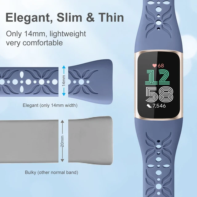 Alt view image 6 of 7 - Slim Engraved Band Compatible for Fitbit Charge 6/Charge 5 Bands Women Men, Elegant Hollow-out Pattern Bracelet Strap Loops Wristbands for Fitbit Charge 5/Charge 6 Fitness Tracker Accessories