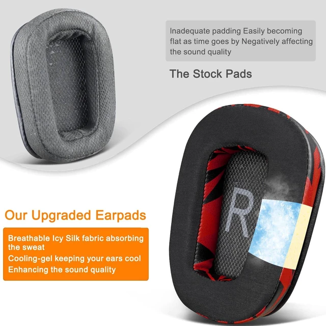 Alt view image 5 of 7 - Cooling Gel Ear Pads Cushions Replacement for Logitech G35 G930 G933 G935 G633 G635 G533 G430 G431 G432 G433 Gaming Headset, Earpads for G332 G230 G231 G233 Headphones - Red Storm