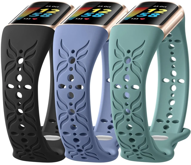 Main image of Slim Engraved Band Compatible for Fitbit Charge 6/Charge 5 Bands Women Men, Elegant Hollow-out Pattern Bracelet Strap Loops Wristbands for Fitbit Charge 5/Charge 6 Fitness Tracker Accessories