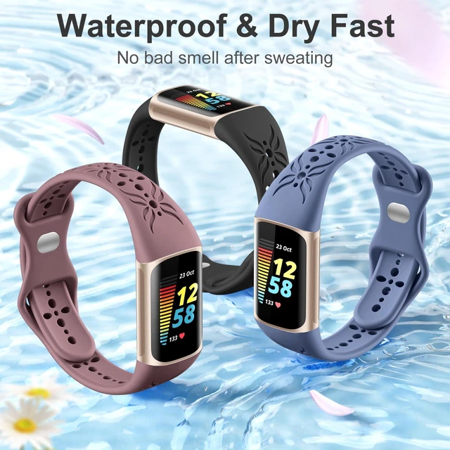 Alt view image 7 of 7 - Slim Engraved Band Compatible for Fitbit Charge 6/Charge 5 Bands Women Men, Elegant Hollow-out Pattern Bracelet Strap Loops Wristbands for Fitbit Charge 5/Charge 6 Fitness Tracker Accessories