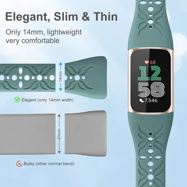 Alt view image 6 of 7 - Slim Engraved Band Compatible for Fitbit Charge 6/Charge 5 Bands Women Men, Elegant Hollow-out Pattern Bracelet Strap Loops Wristbands for Fitbit Charge 5/Charge 6 Fitness Tracker Accessories
