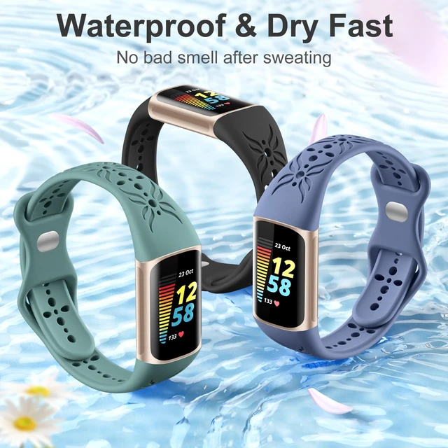 Alt view image 7 of 7 - Slim Engraved Band Compatible for Fitbit Charge 6/Charge 5 Bands Women Men, Elegant Hollow-out Pattern Bracelet Strap Loops Wristbands for Fitbit Charge 5/Charge 6 Fitness Tracker Accessories