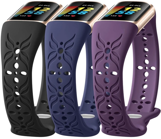 Main image of Slim Engraved Band Compatible for Fitbit Charge 6/Charge 5 Bands Women Men, Elegant Hollow-out Pattern Bracelet Strap Loops Wristbands for Fitbit Charge 5/Charge 6 Fitness Tracker Accessories