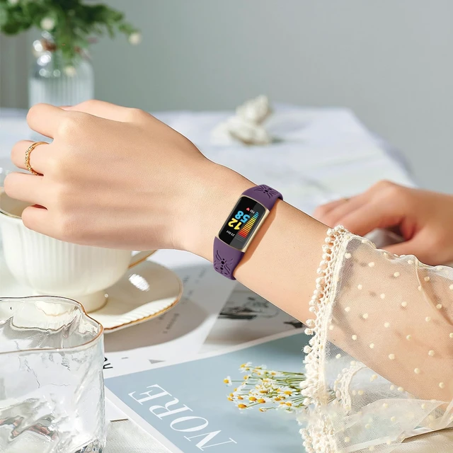 Alt view image 4 of 7 - Slim Engraved Band Compatible for Fitbit Charge 6/Charge 5 Bands Women Men, Elegant Hollow-out Pattern Bracelet Strap Loops Wristbands for Fitbit Charge 5/Charge 6 Fitness Tracker Accessories