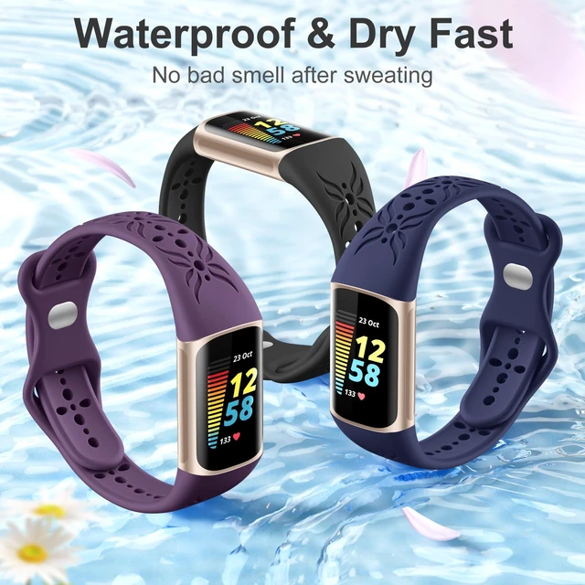 Alt view image 7 of 7 - Slim Engraved Band Compatible for Fitbit Charge 6/Charge 5 Bands Women Men, Elegant Hollow-out Pattern Bracelet Strap Loops Wristbands for Fitbit Charge 5/Charge 6 Fitness Tracker Accessories