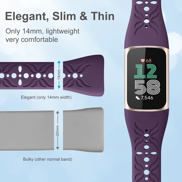Alt view image 6 of 7 - Slim Engraved Band Compatible for Fitbit Charge 6/Charge 5 Bands Women Men, Elegant Hollow-out Pattern Bracelet Strap Loops Wristbands for Fitbit Charge 5/Charge 6 Fitness Tracker Accessories
