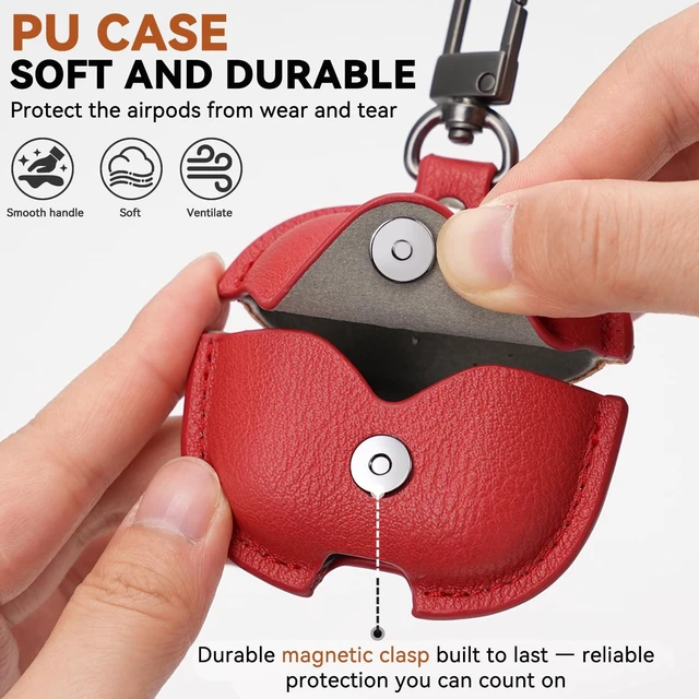 Alt view image 3 of 6 - for Airpods 5/4 Case Leather, AirPods Case with Keychain & Cleaner Kit for Apple Airpods 5/4th Generation (2026/2024), Full Protective Leather Case Cover for Men Women (Red)
