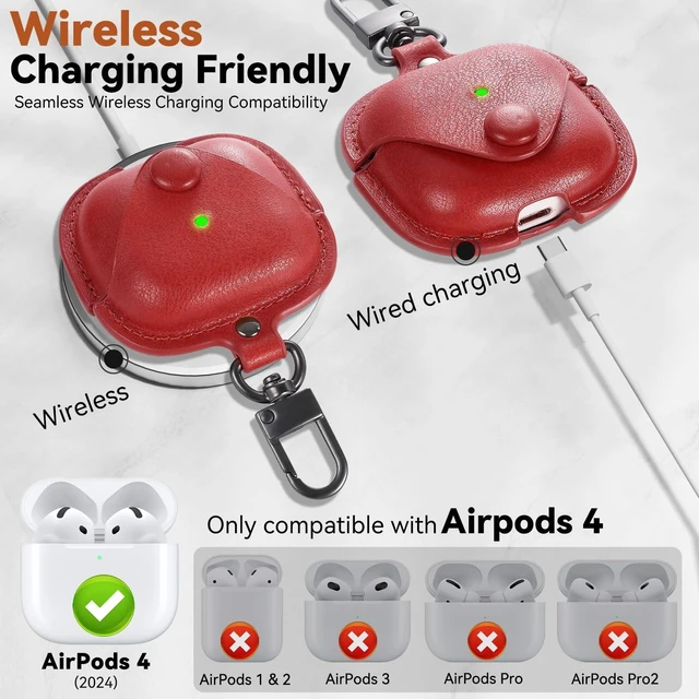 Alt view image 4 of 6 - for Airpods 5/4 Case Leather, AirPods Case with Keychain & Cleaner Kit for Apple Airpods 5/4th Generation (2026/2024), Full Protective Leather Case Cover for Men Women (Red)