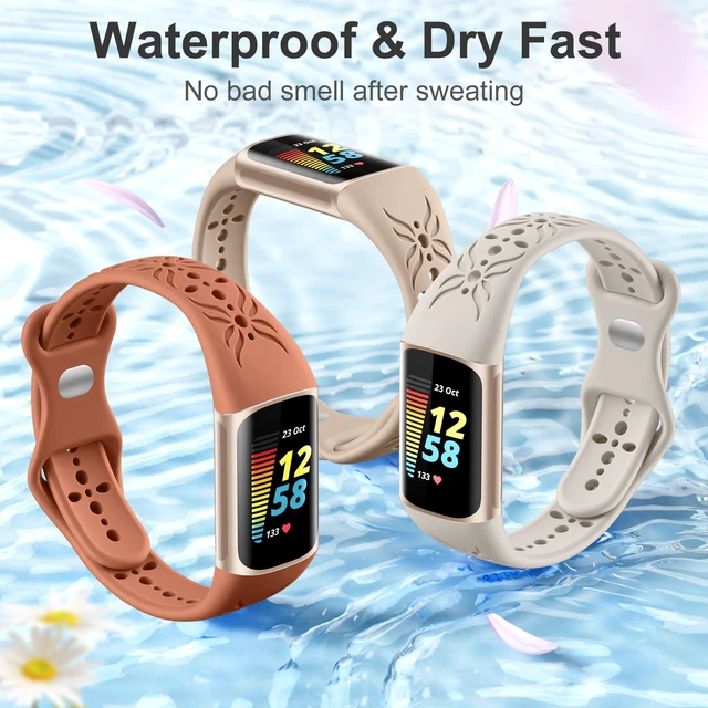 Alt view image 7 of 7 - Slim Engraved Band Compatible for Fitbit Charge 6/Charge 5 Bands Women Men, Elegant Hollow-out Pattern Bracelet Strap Loops Wristbands for Fitbit Charge 5/Charge 6 Fitness Tracker Accessories