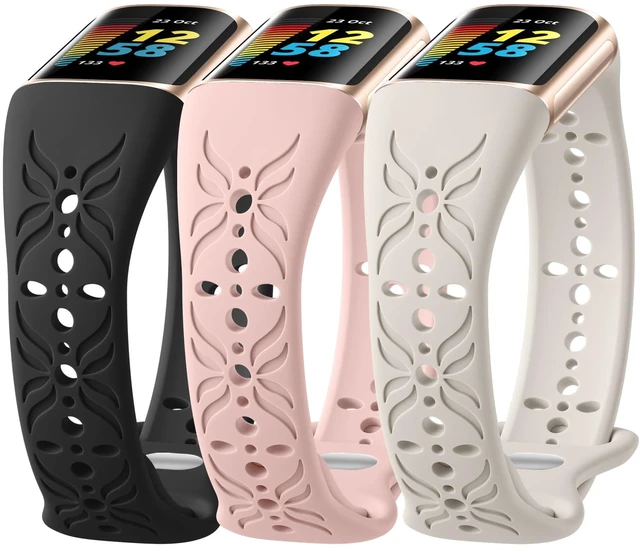 Main image of Slim Engraved Band Compatible for Fitbit Charge 6/Charge 5 Bands Women Men, Elegant Hollow-out Pattern Bracelet Strap Loops Wristbands for Fitbit Charge 5/Charge 6 Fitness Tracker Accessories