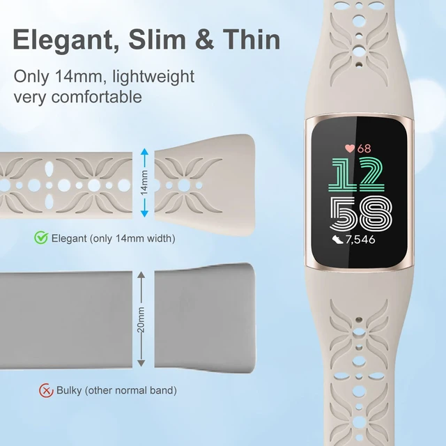 Alt view image 6 of 7 - Slim Engraved Band Compatible for Fitbit Charge 6/Charge 5 Bands Women Men, Elegant Hollow-out Pattern Bracelet Strap Loops Wristbands for Fitbit Charge 5/Charge 6 Fitness Tracker Accessories