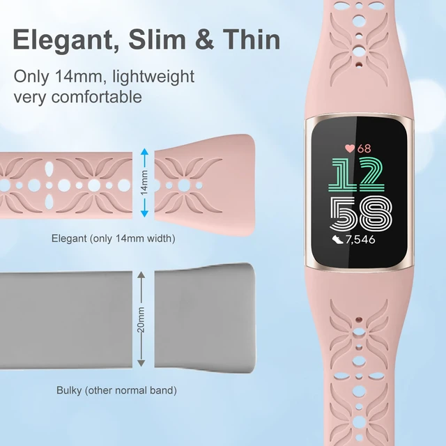 Alt view image 6 of 7 - Slim Engraved Band Compatible for Fitbit Charge 6/Charge 5 Bands Women Men, Elegant Hollow-out Pattern Bracelet Strap Loops Wristbands for Fitbit Charge 5/Charge 6 Fitness Tracker Accessories