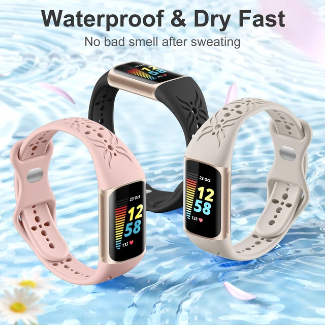 Alt view image 7 of 7 - Slim Engraved Band Compatible for Fitbit Charge 6/Charge 5 Bands Women Men, Elegant Hollow-out Pattern Bracelet Strap Loops Wristbands for Fitbit Charge 5/Charge 6 Fitness Tracker Accessories