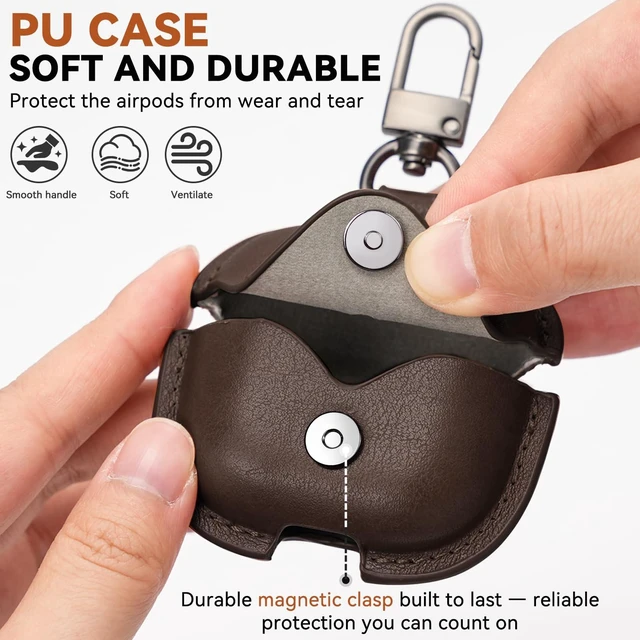 Alt view image 3 of 6 - for Airpods 5/4 Case Leather, AirPods Case with Keychain & Cleaner Kit for Apple Airpods 5/4th Generation (2026/2024), Full Protective Leather Case Cover for Men Women (Dark Brown)