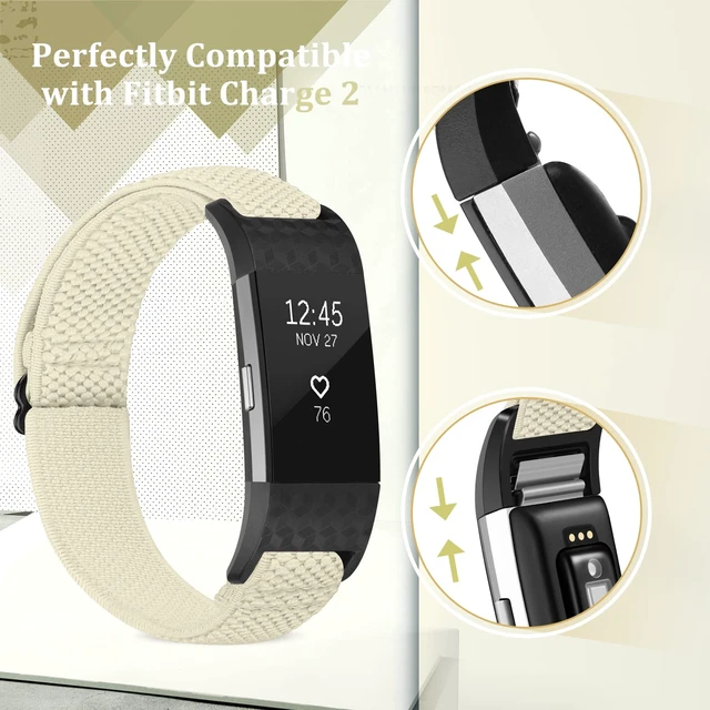 Alt view image 2 of 6 - Elastic Bands Compatible with Fitbit Charge 2 Band, Adjustable Stretchy Soft Nylon Solo Loop Replacement Strap for Fitbit Charge 2 Women Men