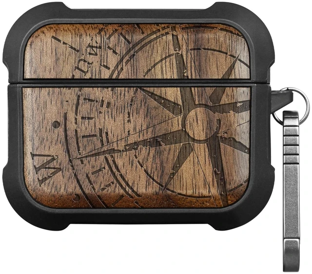 Main image of Solid Wood Case for AirPods Pro 3, The Incomplete Compass, Walnut AirPods Pro Case 3rd Generation, Titanium metal Quick-Release Keychain, Compatible with Wireless Charging, Wood-Engraved