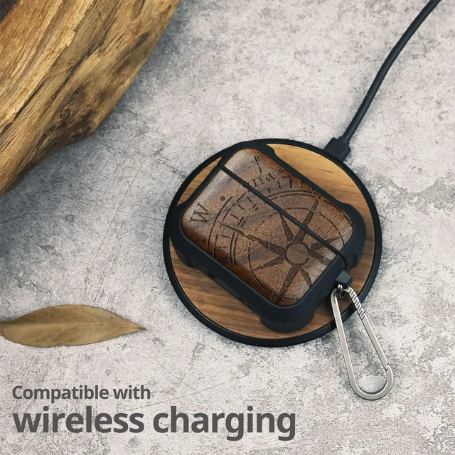 Alt view image 5 of 7 - Solid Wood Case for AirPods Pro 3, The Incomplete Compass, Walnut AirPods Pro Case 3rd Generation, Titanium metal Quick-Release Keychain, Compatible with Wireless Charging, Wood-Engraved