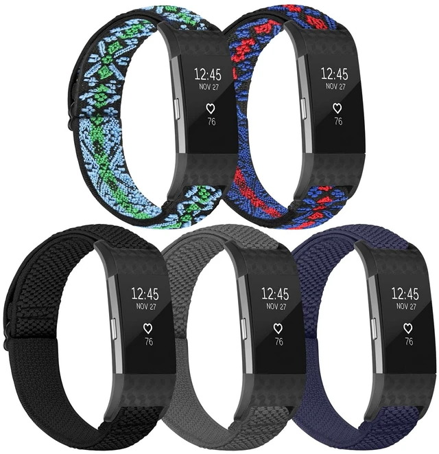 Main image of Elastic Bands Compatible with Fitbit Charge 2 Band, Adjustable Stretchy Soft Nylon Solo Loop Replacement Strap for Fitbit Charge 2 Women Men