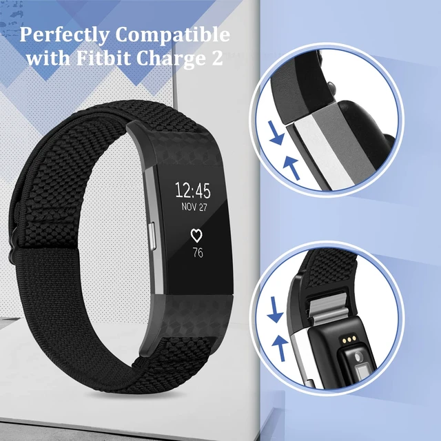 Alt view image 2 of 6 - Elastic Bands Compatible with Fitbit Charge 2 Band, Adjustable Stretchy Soft Nylon Solo Loop Replacement Strap for Fitbit Charge 2 Women Men