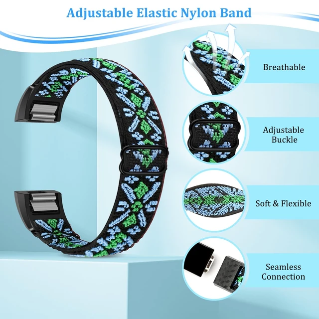 Alt view image 5 of 6 - Elastic Bands Compatible with Fitbit Charge 2 Band, Adjustable Stretchy Soft Nylon Solo Loop Replacement Strap for Fitbit Charge 2 Women Men