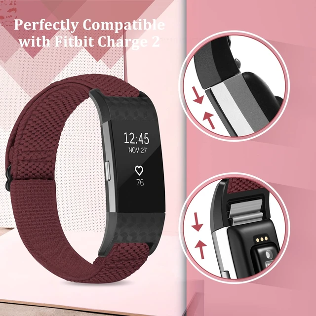 Alt view image 2 of 7 - Elastic Bands Compatible with Fitbit Charge 2 Band, Adjustable Stretchy Soft Nylon Solo Loop Replacement Strap for Fitbit Charge 2 Women Men