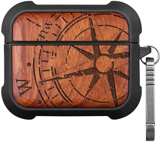 Main image of Solid Wood Case for AirPods Pro 3, The Incomplete Compass, Rosy AirPods Pro Case 3rd Generation, Titanium metal Quick-Release Keychain, Compatible with Wireless Charging, Wood-Engraved