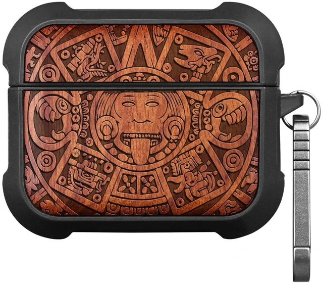 Main image of Solid Wood Case for AirPods Pro 3, The Maya Calendar, Rosy AirPods Pro Case 3rd Generation, Titanium metal Quick-Release Keychain, Compatible with Wireless Charging, Wood-Engraved