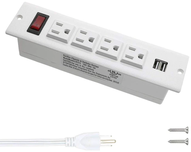 Main image of Recessed Power Strip Socket with USB Ports Mountable Desk Power Outlet Desktop Power Strip 4 AC Outlets 2 USB Ports for Conference Cabinet Sofa Countertop UL Listed