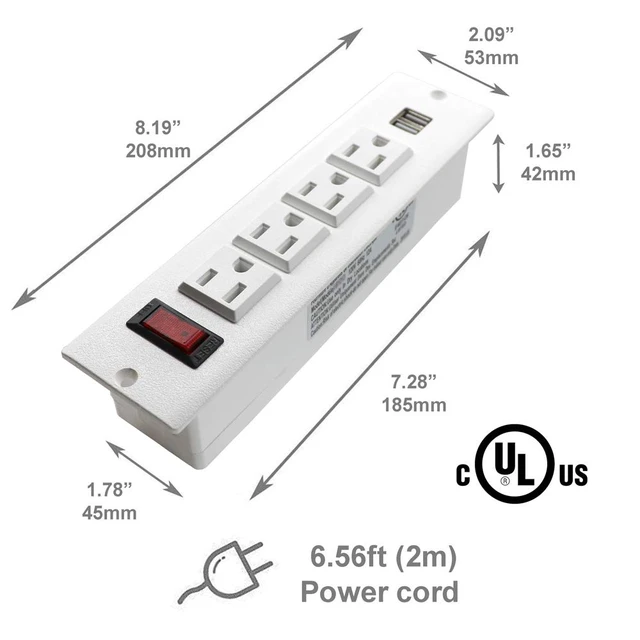 Alt view image 2 of 4 - Recessed Power Strip Socket with USB Ports Mountable Desk Power Outlet Desktop Power Strip 4 AC Outlets 2 USB Ports for Conference Cabinet Sofa Countertop UL Listed