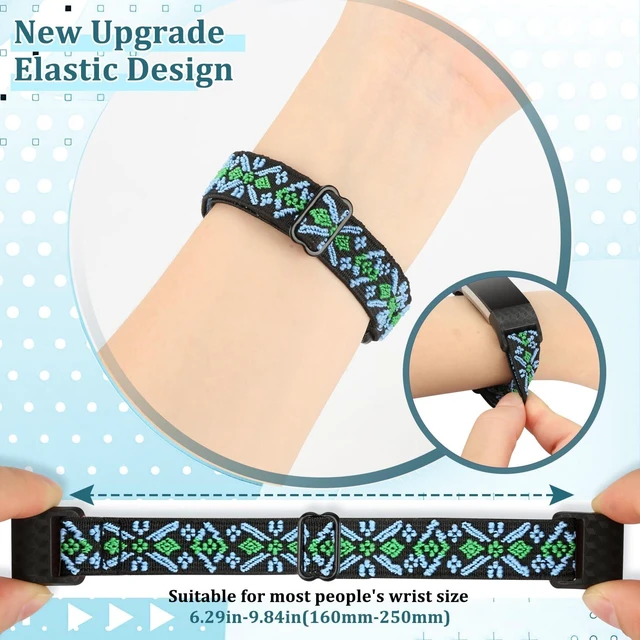 Alt view image 3 of 7 - Elastic Bands Compatible with Fitbit Charge 2 Band, Adjustable Stretchy Soft Nylon Solo Loop Replacement Strap for Fitbit Charge 2 Women Men
