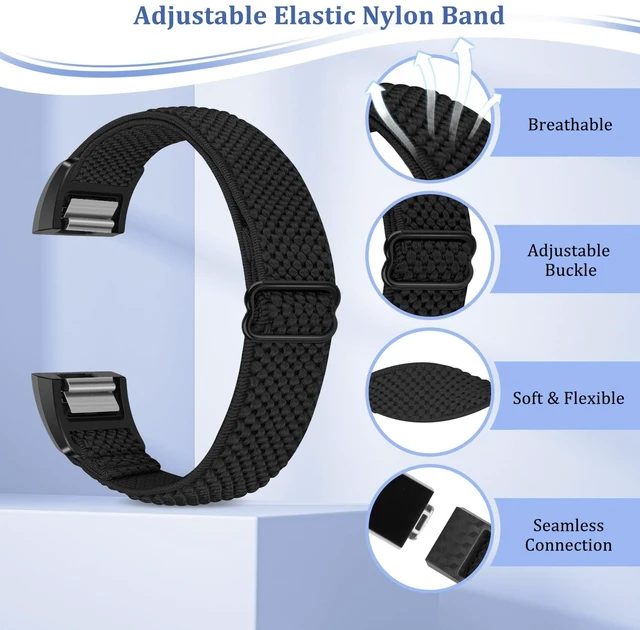 Alt view image 5 of 7 - Elastic Bands Compatible with Fitbit Charge 2 Band, Adjustable Stretchy Soft Nylon Solo Loop Replacement Strap for Fitbit Charge 2 Women Men