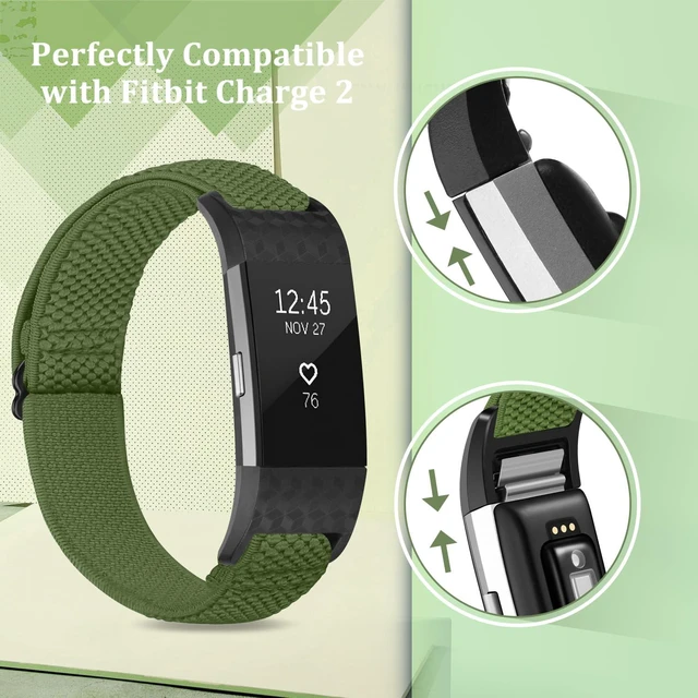 Alt view image 2 of 7 - Elastic Bands Compatible with Fitbit Charge 2 Band, Adjustable Stretchy Soft Nylon Solo Loop Replacement Strap for Fitbit Charge 2 Women Men