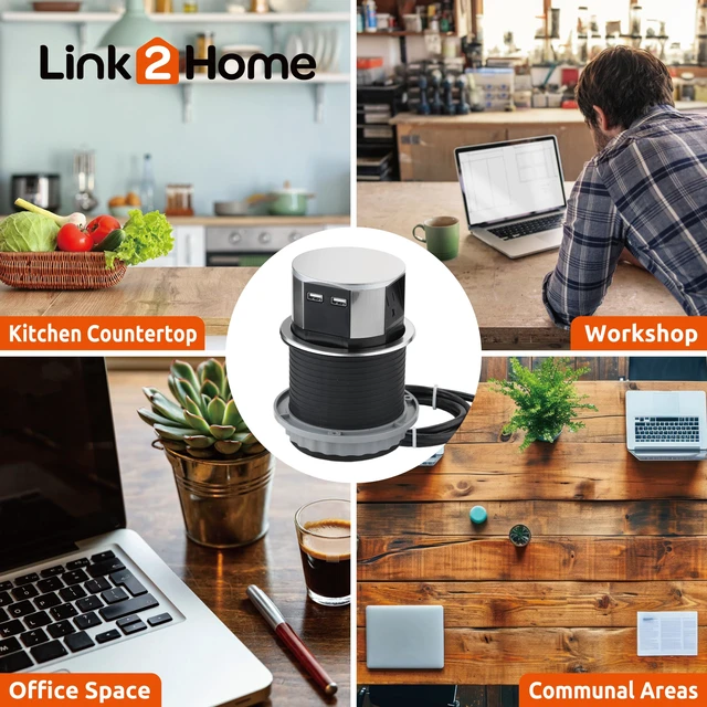 Alt view image 3 of 7 - 2 Pack Pop Up Outlet 10W Fast Induction Charger with Type-C USB, 3 Power Outlets 15A, 2 USB Ports 3.0A, Splash Resistant, Matt Black Finish, for Kitchen Counter Island, Office Table