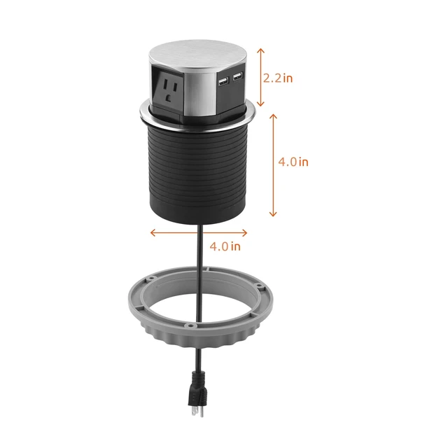 Alt view image 7 of 7 - 2 Pack Pop Up Outlet 10W Fast Induction Charger with Type-C USB, 3 Power Outlets 15A, 2 USB Ports 3.0A, Splash Resistant, Matt Black Finish, for Kitchen Counter Island, Office Table