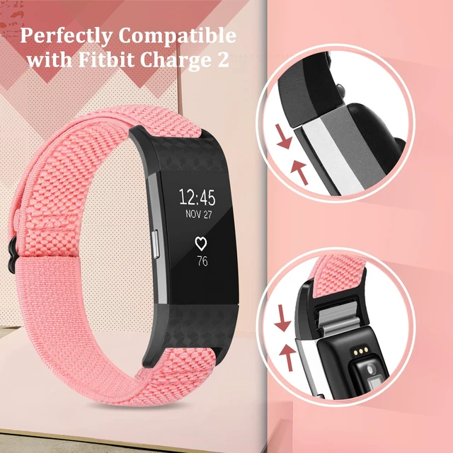Alt view image 2 of 5 - Elastic Bands Compatible with Fitbit Charge 2 Band, Adjustable Stretchy Soft Nylon Solo Loop Replacement Strap for Fitbit Charge 2 Women Men