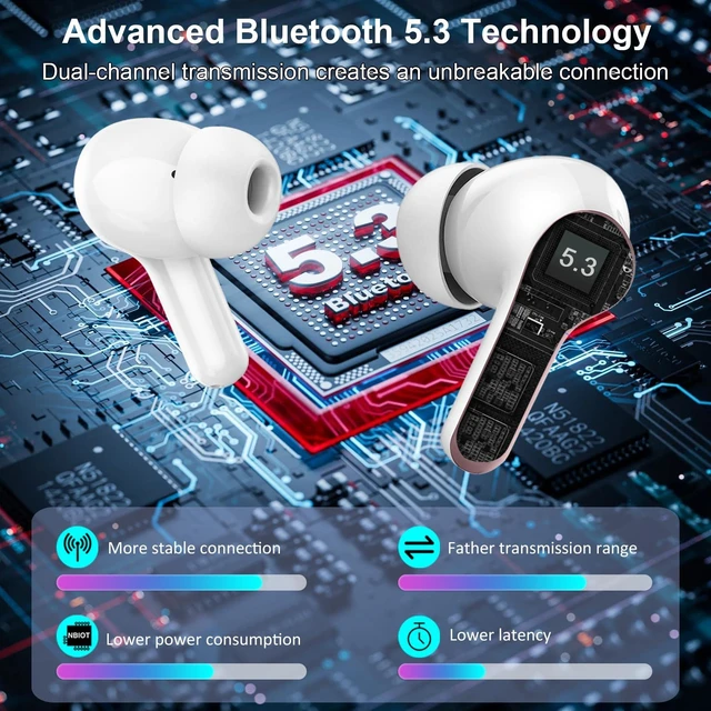 Alt view image 7 of 7 - Wireless Earbuds Bluetooth Headphones, 2025 Hi-Fi Stereo Deep Bass Ear Buds, 4 ENC Noise Cancelling Mic, USB Fast Charging in-Ear Earphones, IP7 Waterproof Workout Sport for Laptop Pad Android iOS