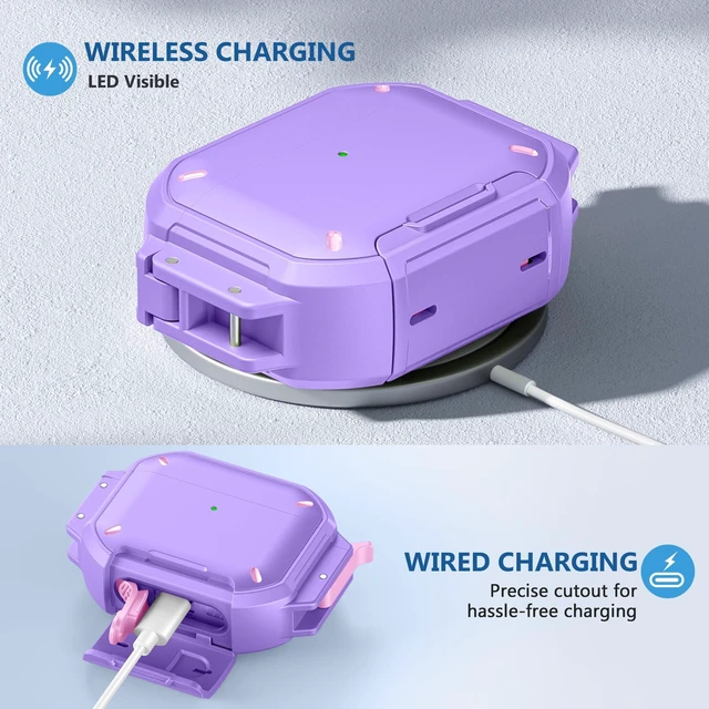 Alt view image 7 of 7 - for AirPods Pro 3 Case, IP68 Waterproof Military Grade Protective Cover for AirPods Pro 3rd Gen, Anti-Scratch Hard Shell Cover with Secure Lock, Keychain & Phone Stand (2025), Purper