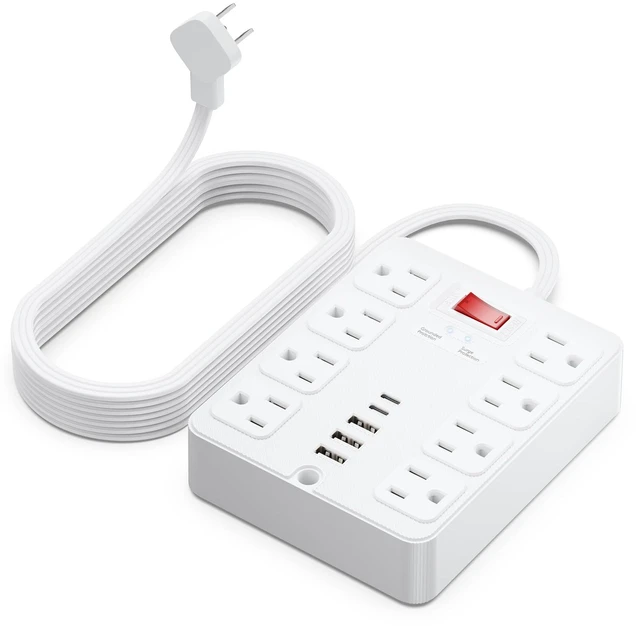 Main image of 13 in 1 Surge Protector Power Strip Flat Plug 8 Widely AC Outlet 3 USB Ports,1250W/10A15 ft Extension Cord with Multiple Outlets, Desk Extender for Dorm, Home,TravelOffice Essentials,ETL Listed