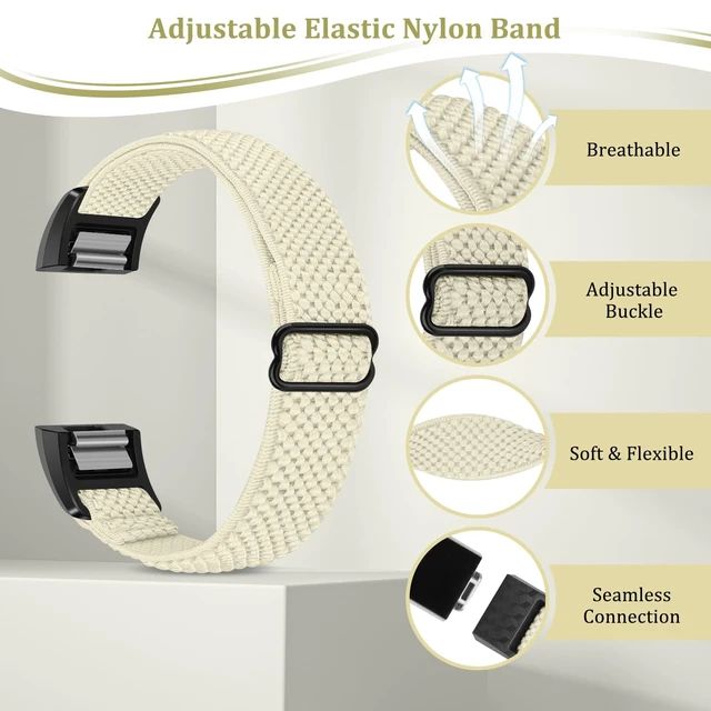 Alt view image 4 of 5 - Elastic Bands Compatible with Fitbit Charge 2 Band, Adjustable Stretchy Soft Nylon Solo Loop Replacement Strap for Fitbit Charge 2 Women Men