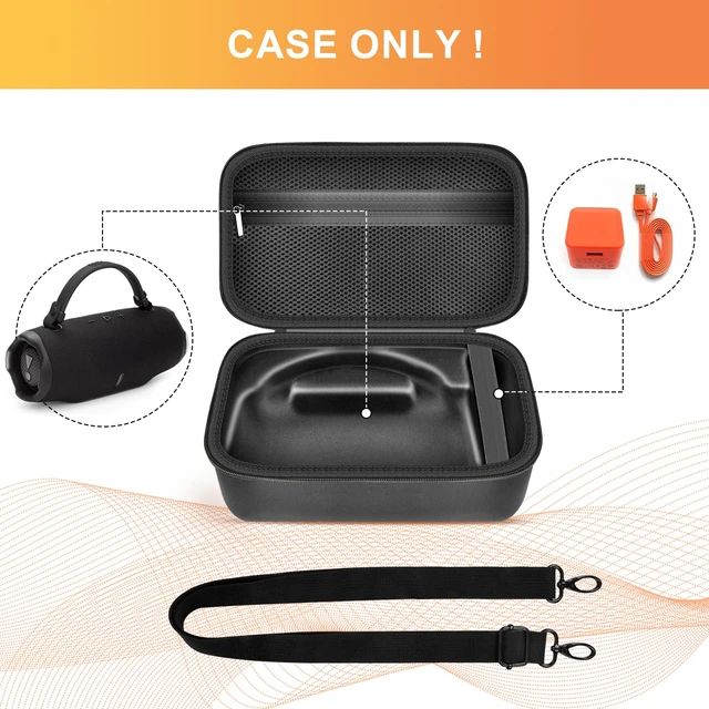 Alt view image 2 of 7 - Hard Travel Case for JBL Charge 6 Speaker with Shoulder Strap Fixed tray, elastic strap and zippered mesh pocket organize the speaker, charger and cables, Black, Case Only