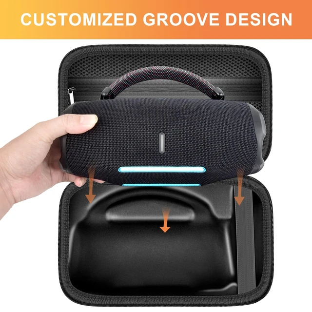 Alt view image 3 of 7 - Hard Travel Case for JBL Charge 6 Speaker with Shoulder Strap Fixed tray, elastic strap and zippered mesh pocket organize the speaker, charger and cables, Black, Case Only