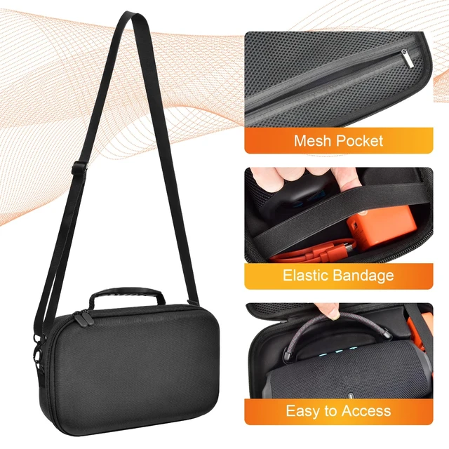 Alt view image 5 of 7 - Hard Travel Case for JBL Charge 6 Speaker with Shoulder Strap Fixed tray, elastic strap and zippered mesh pocket organize the speaker, charger and cables, Black, Case Only