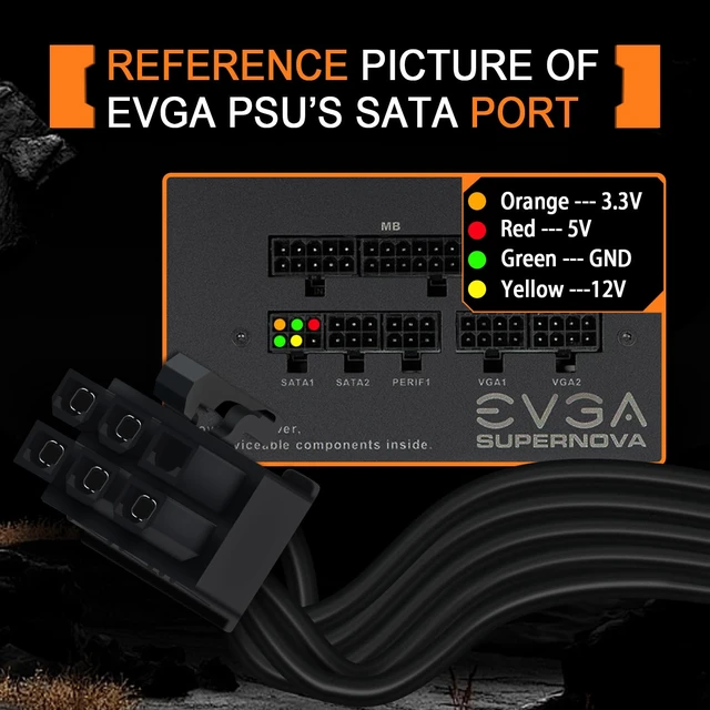 Alt view image 4 of 7 - SATA Power Cable 6 Pin to 3X SATA for EVGA Supernova PSUs (G1/G2/G3/GS/GA/GM/B2/P2/T2), Not Compatible with GQ Series & 1000PS/850GS/1050GS, 20-in(50cm)