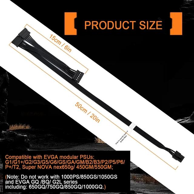 Alt view image 6 of 7 - SATA Power Cable 6 Pin to 3X SATA for EVGA Supernova PSUs (G1/G2/G3/GS/GA/GM/B2/P2/T2), Not Compatible with GQ Series & 1000PS/850GS/1050GS, 20-in(50cm)