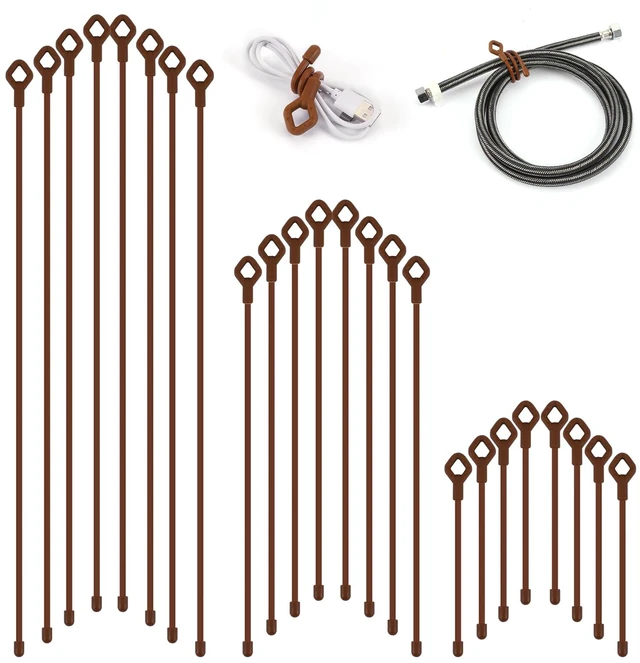 Main image of Twist Ties - Silicone Cable Ties with Holes, Rubber Twist Ties for Cords, 24PK (6inch, 12inch, 18inch) Reusable Gear Ties for Bundling and Holding, Indoor and Outdoor Use(Brown)
